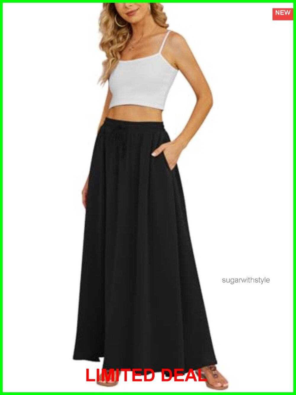 Women's Maxi Skirt Flowy High Waist Casual Long Skirts with Pockets